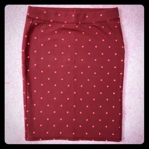 Burgendy polka dot pencil skirt